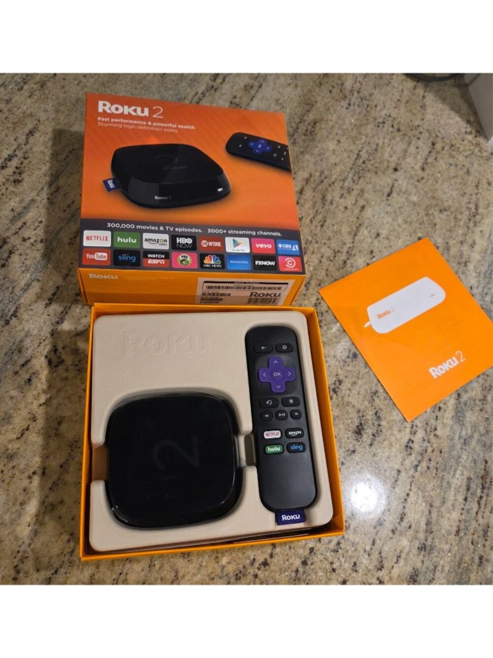 Roku 2 Streaming Player (4210X2) Black HDMI w/ Remote & Charger - Tested Works